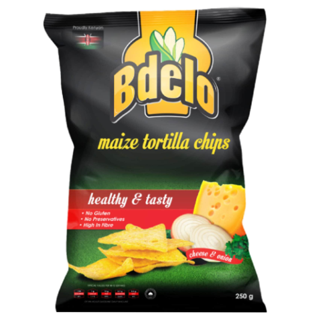 BDELO MAIZE TORTILLA  CHEESE & ONION CHIPS 250G